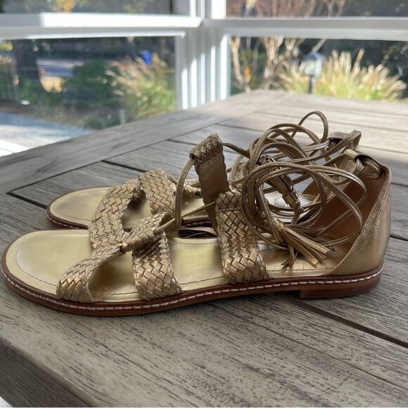 Michael Kors Monterey Woven Gold Leather Gladiator Sandals Womens size 9 - Picture 2 of 6